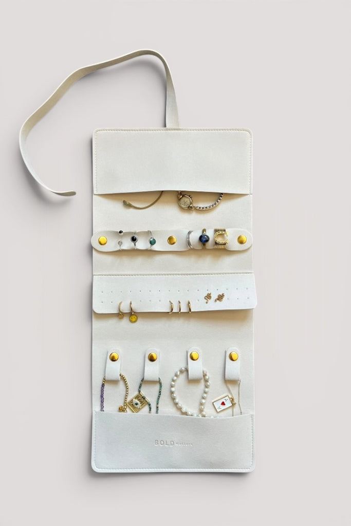 TRAVEL POUCH Schmuck Reise-Etui ivory suede