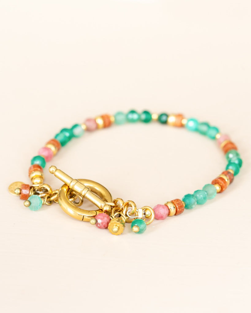ARMBAND 22035 gold | green agate | rhodonit | goldstone