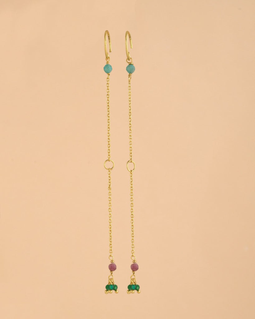 OHRRING 10201 double piercing gold | amazonit | pink turmalin| green zed