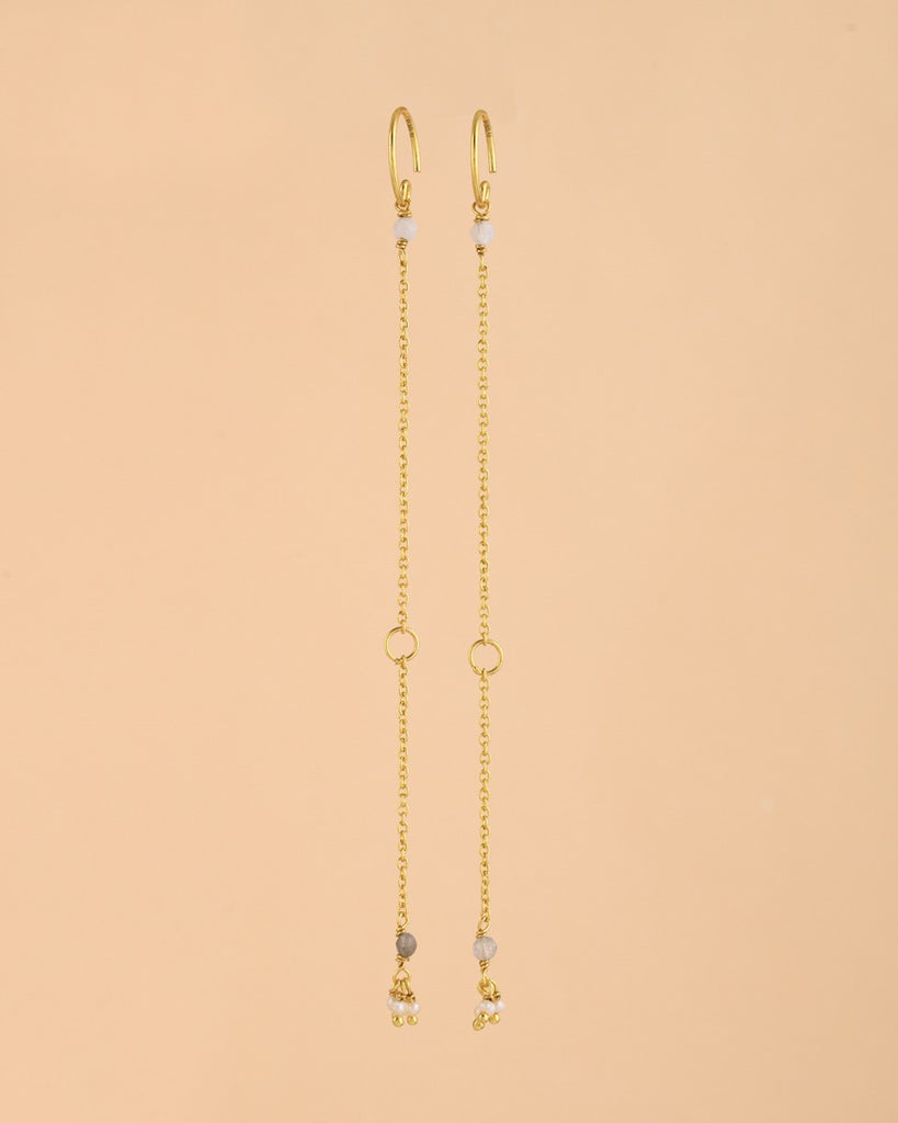 OHRRING 10201 double piercing gold | moonstone | labradorit | perle