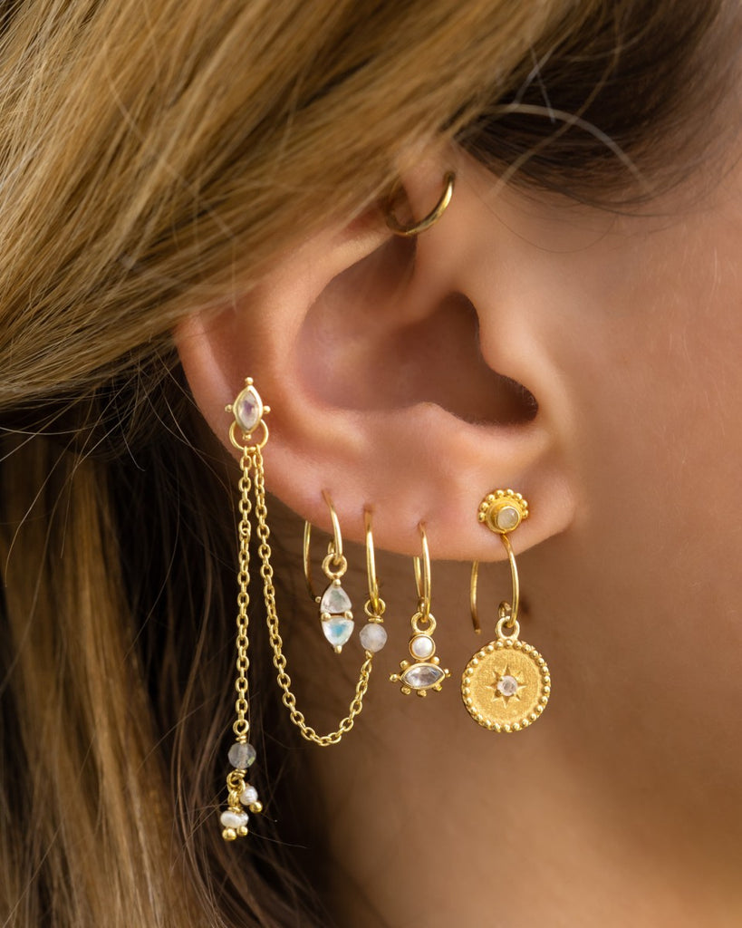 OHRRING 10201 double piercing gold | moonstone | labradorit | perle