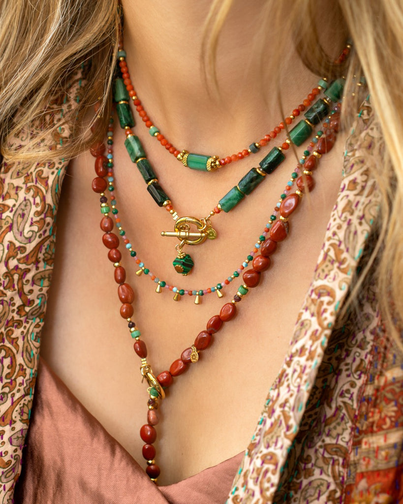 Halskette 33006 gold | red agate | emerald